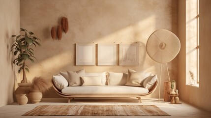 Boho lounge interior. Designed using generative ai.