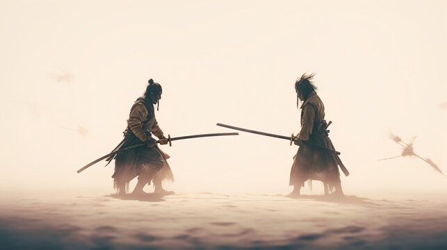 Two fighting samurai warriors. Designed using Generative AI