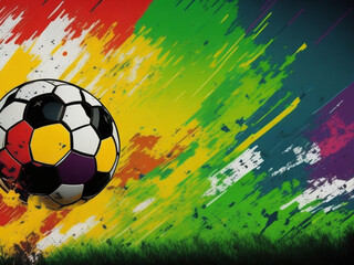 Soccer ball on colorful grunge background with space for your text. AI generated.