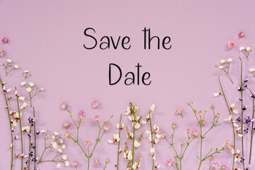 Purple Spring Flower Arrangement, English Text Save The Date