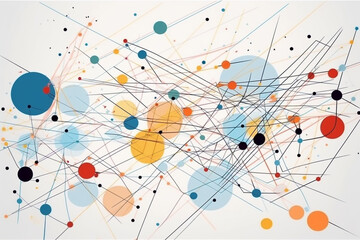 Fine-ar, pop-art, minimalist art concept. Minimal art from colorful dots, lines and geometric shapes on white background. Soft pastel colors. Generative AI