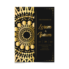 Luxury golden wedding invitation template with mandala floral design