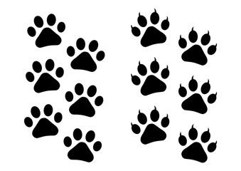 Naklejka na ściany i meble Black and White Cat and Dog Footprints Icon