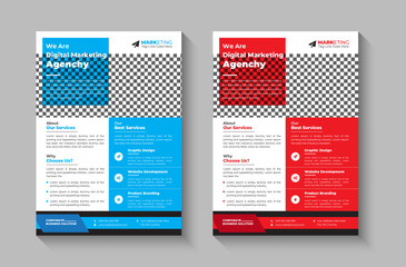 Corporate business flyer template design set with blue, orange, red, and yellow colors. marketing, business proposal, promotion, advertising, publication, cover page. new digital marketing flyer set.