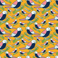 Colorful seamless pattern of birds. Birds surface pattern 