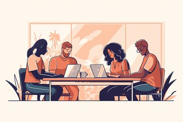 Four business people sitting around a table. Generative ai