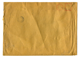 old aged paper envelope with antique stamp seal isolated on white
