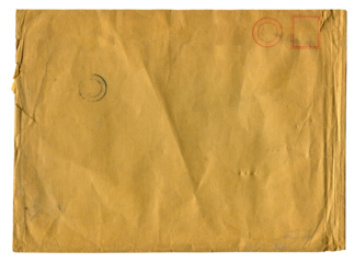 old aged paper envelope with antique stamp seal isolated on white