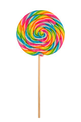 closeup of colorful lollipop candy on white background - obrazy, fototapety, plakaty