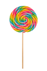 Foto op Plexiglas closeup of colorful lollipop candy on white background © macondos