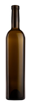 tall and delicate brown wine bottle with no label isolated on white