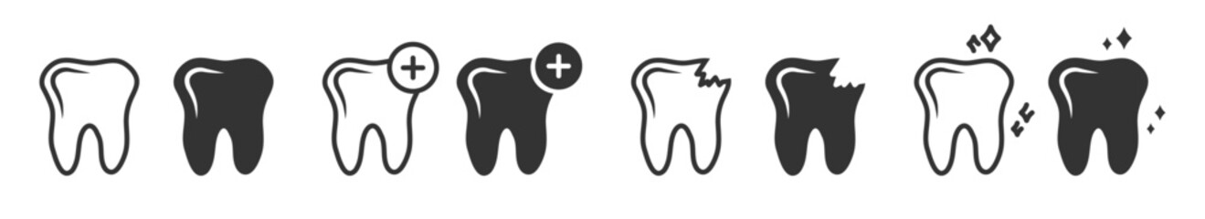 Tooth icon set. Dental clinic logo. Teeth icons. Vector illustration.