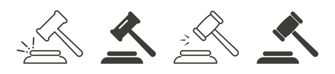 Judge gavel icon set. Gavel icons. Vector isolated illustration.