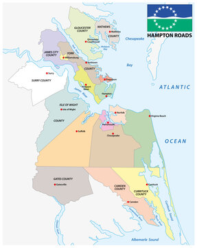 Vector map of Hampton Roads metropolitan area, Virginia, North Carolina, United States