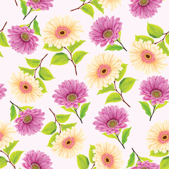 floral seamless pattern with watercolor floral and leaves
