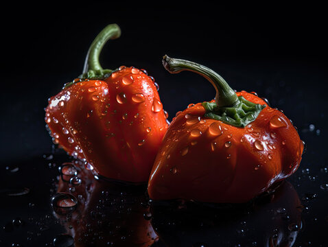 Fresh Vegetables Three Sweet Red, Yellow, Green Peppers Isolated On White Background. Generative AI