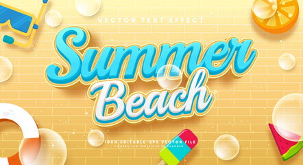 Summer beach editable text style effect. Vector text effect, with summer season event.