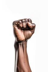 Raised clenched fist against a white background, demonstration, power, justice, freedom, protest concept. Generated by generative ai