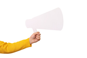 megaphone in hand isolated on transparent background, attention sale concept