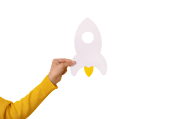 rocket in hand isolated on transparent background, startup business idea