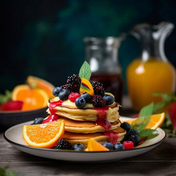 pancakes with fruit on a plate