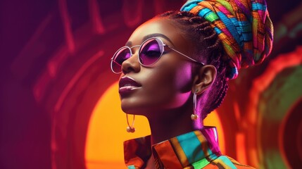 Afro woman with pigtails and stylish clothes. Generative AI - obrazy, fototapety, plakaty