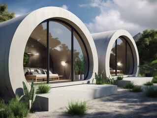 Round villa with modern design, outdoors