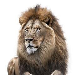 brown lion isolated on white - obrazy, fototapety, plakaty