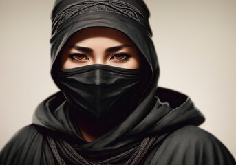 Naklejka premium Ninja, a warrior in a black mask. Generative AI.