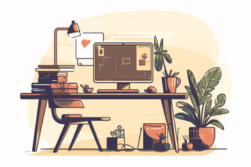 Flat illustration of computer desk