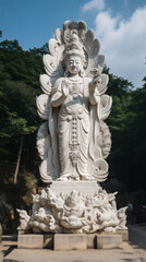 Fototapeta na wymiar Close-up large Buddha statue outdoors in the woods in China
