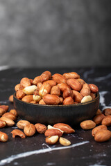 Peanut. Peanuts peeled in bowl. superfood. Vegetarian food concept. healthy snacks. close up