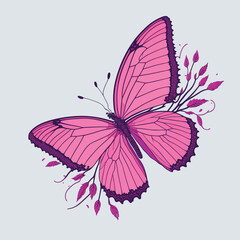 pink butterfly on a white background. vector