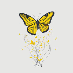 yellow butterfly on white background