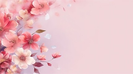 Fototapeta na wymiar beautiful watercolor pink flowers on pastel background, generative ai