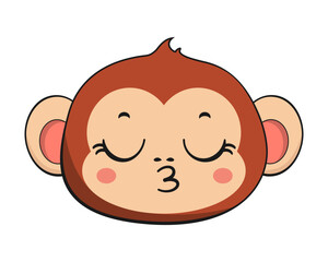 Monkey Chimpanzee Kissing Face Head Kawaii Sticker Isolated