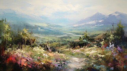  Impressionism style landscape painting, abstract art, digital illustration, Generative AI