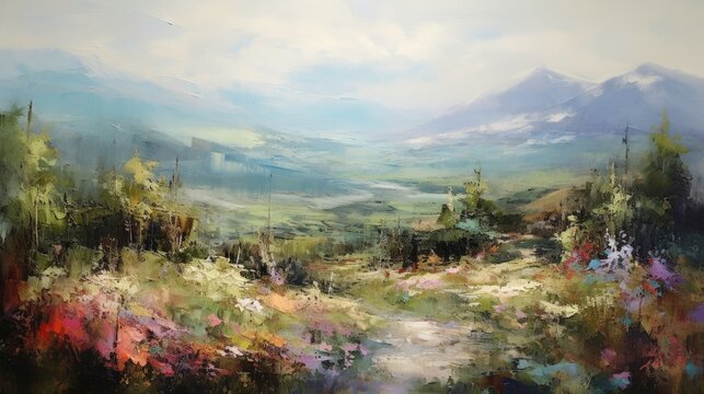  Impressionism style landscape painting, abstract art, digital illustration, Generative AI