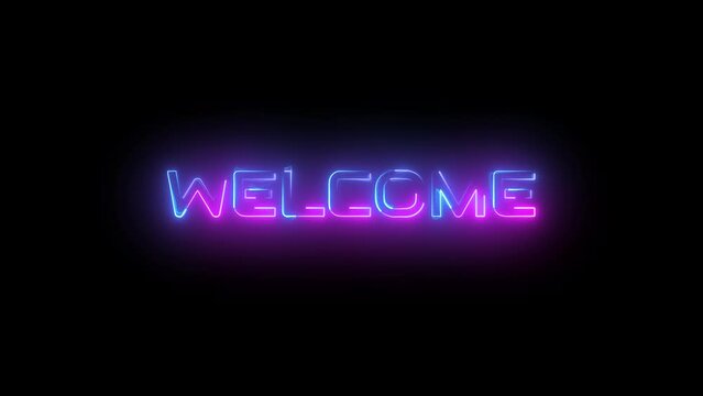 welcome neon sign animation with particles. luxury welcome text animation. This animated is suitable for greetings and opening videos.  animated colorful lights alpha channel