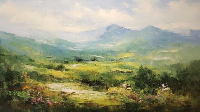  Impressionism style landscape painting, abstract art, digital illustration, Generative AI