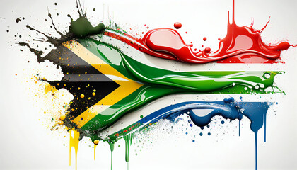 South African flag made from paint splashes. Generative AI.