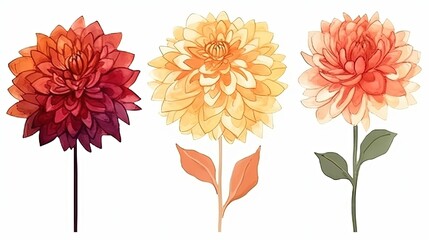 set of watercolor dahlia flowers, generative ai