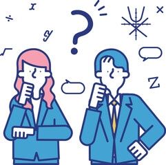 保険数理士（アクチュアリー）の職業に就く男性と女性のイラスト