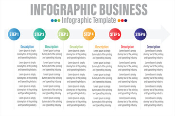 Timeline 6 Steps, six 6 option shape table chart elements with steps,road map,options,milestone,timeline,processes or workflow.Business data visualization.Creative step infographic template for presen