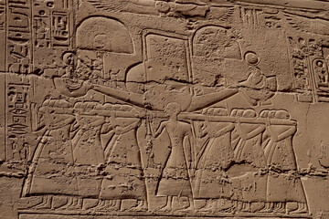 Fototapeta na wymiar Ancient egyptian carvings at Karnak temple in Luxor, Egypt 