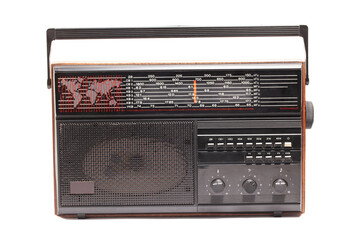 old transistor radio isolated on white