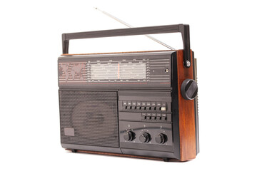 old transistor radio isolated on white