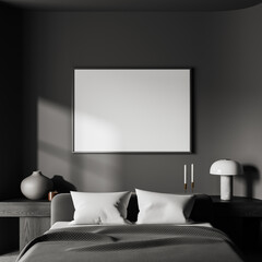 Gray master bedroom with horizontal poster