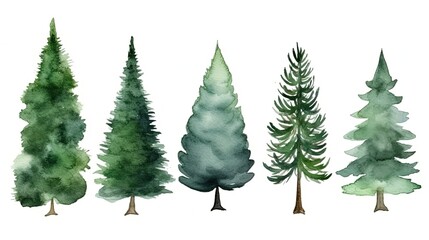 set of watercolor fir tree, generative ai