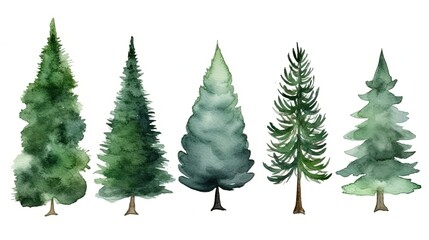Obraz premium set of watercolor fir tree, generative ai